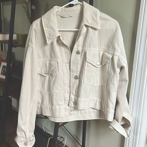 White/Ivory Cropped Oversized Denim Jacket Zara S